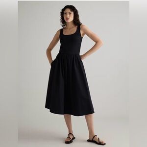 Quince Women Cotton Mixed Media Tank Dress Black Basic Sleeveless Size Medium